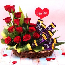 Chocolate & Roses Arrangement in Basket 