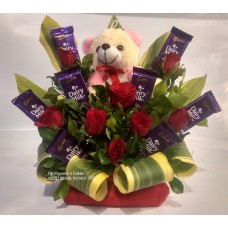 Roses & Chocolate With Teddy Arrangement 