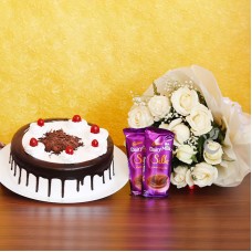 White Roses Bunch + Cake With Chocolate