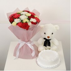 Mix Carnation N Teddy With Vanilla Cake