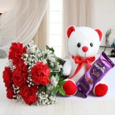 Carnation Bunch & Ferrero Rocher With Teddy Bear