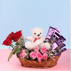 Roses And Chocolate Teddy Arrangement