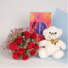 Red Roses Teddy With Celebration