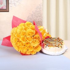 Yellow Roses & Butterscotch Cake