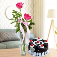 Pink Roses With Black Forest Cake