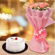 Pink Roses With Cake