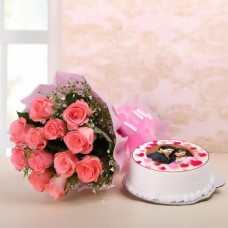 Pink Rose With Cake