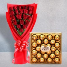 Rocher With Red Roses Bunch