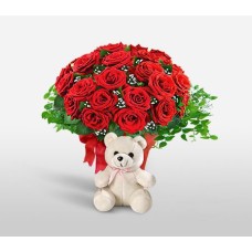 Red Roses With Teddy