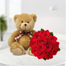 Red Roses With Teddy Bear