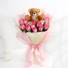 Bunch Of Pink Rose N Teddy