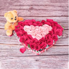 Teddy With Heart Shape Arrangement