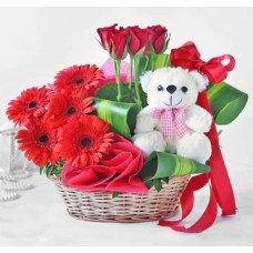 Mix Flower Teddy Basket