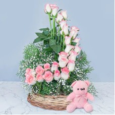 Roses Arrangement With Teddy