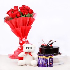 Roses N Cake With Teddy N Chocolate