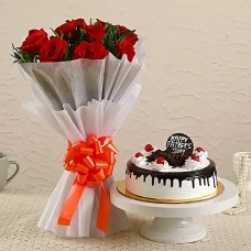 Red Roses With Black Forest Cake