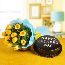 Yellow Roses With Chocolate Cake