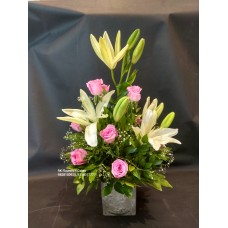 Roses With Astic Lily Arrangement