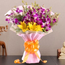 Orchid N Lilies Flower Bouquet