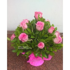 Pink Rose Round Basket