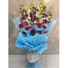 Orchid & Red Roses Bunch