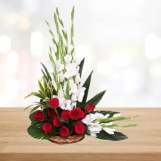 Red Roses & White Glads Basket 