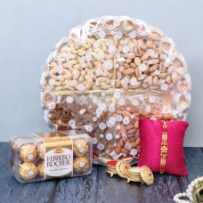 Dry Fruit With Ferrero Rocher With Rakhi Combo