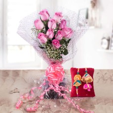 Pink Rose Bunch With Bhaiya Bhabhi Rakhi