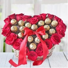 Heart Shaped Arrangement Of Roses & Rocher