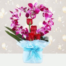 Heart Shaped Orchids and Roses Arrangement 