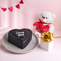 Truffle Cake With Teddy N Golden Rose