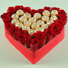 Heart Shape Arrangement Flower With Chocolates