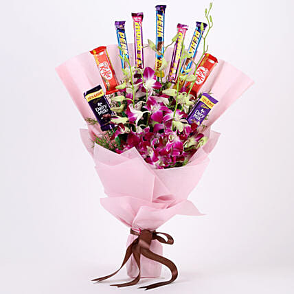 Orchid Flowers With Mix Chocolate Bunch