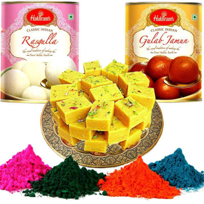 Sweet Hamper With Holi Gulal