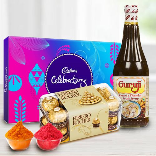 Gujiya and Chocolate Combo with Holi Gulal