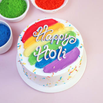 Happy Holi Fresh Cream Cake With Rainbow Icing
